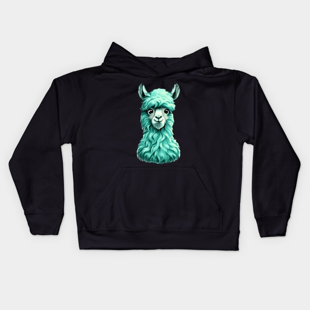 Aquamarine Llama Kids Hoodie by TomFrontierArt